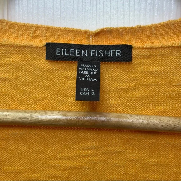Eileen Fisher Linen Cotton V-Neck Sweater Orange/Yellow Boxy High Low Large L - Picture 5 of 8